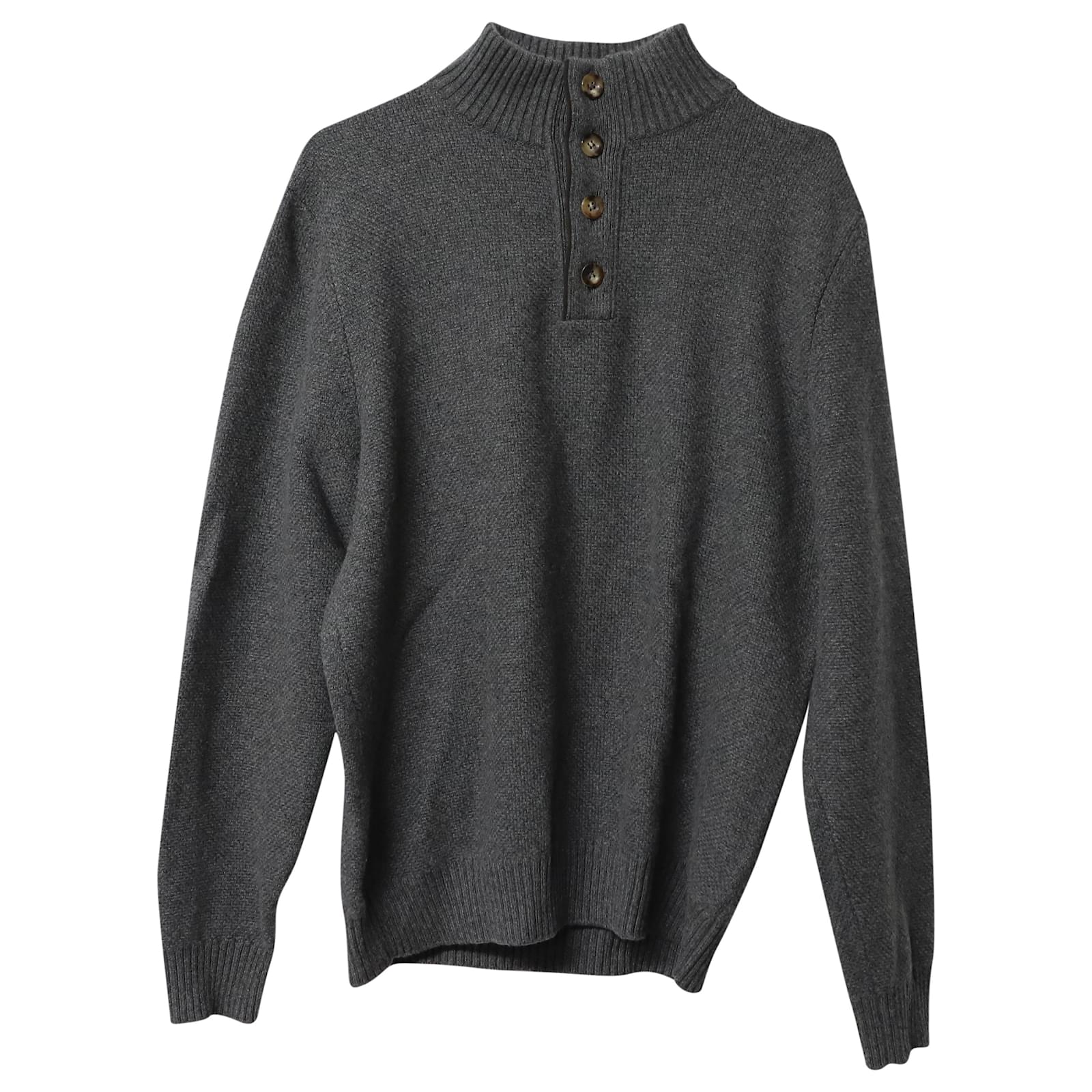 Pull Col Boutonné Loro Piana en Cachemire Gris Laine ref 522336 Joli